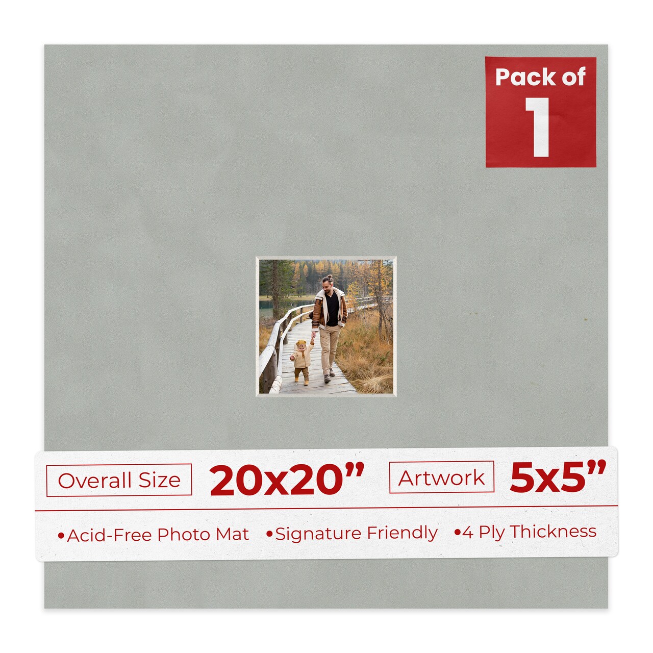 Light Grey Suede Mat Board for 20x20 Frames - Fits 5x5 Photos